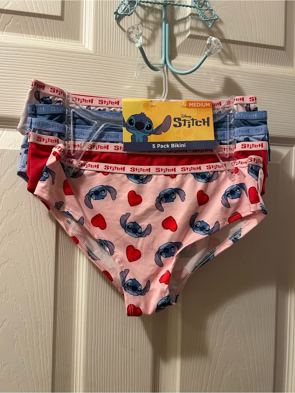 Disney Medium Stitch Bikini Briefs - Pink, Blue, Red (5-Pack) NWT